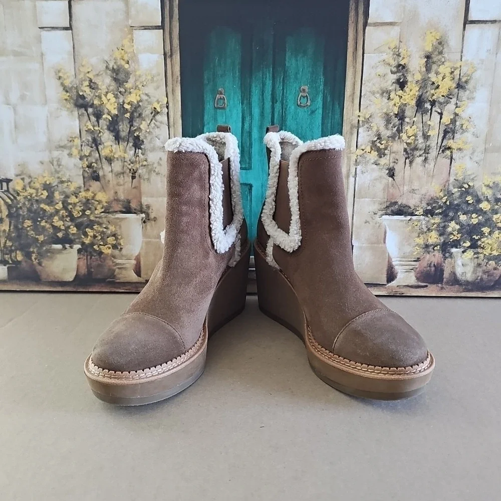 Sam Edelman Womens Reagan Tan Suede Wedge Boots Shoes‎ 8M